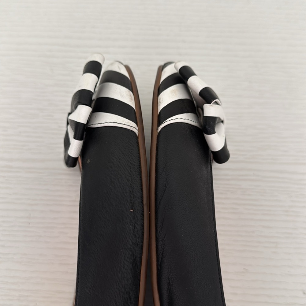 Kate Spade Wallace Black & White Striped Bow Round Toe Flats Size 8 - Picture 9 of 10